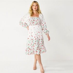 Draper James RSVP Smocked Long Sleeve Floral Midi Dress Size Large